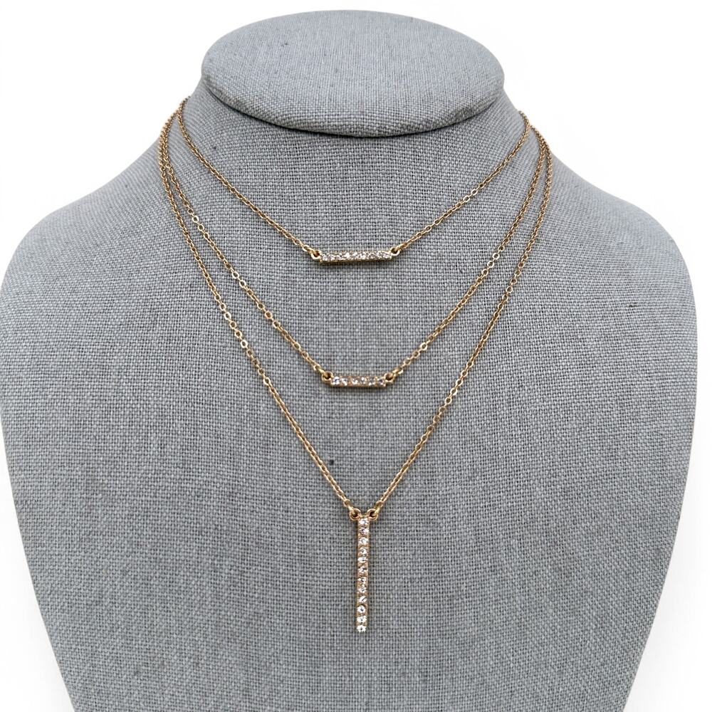 Sugarfix Multi Strand Choker Necklace Gold Tone Rhinestones
